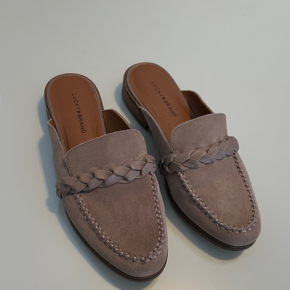 Lucky Brand Taupe Mules with Braided Detail